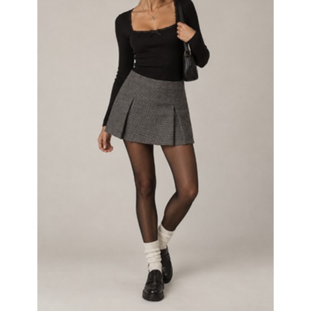Abercrombie & Fitch Skort Womens Small Black Check Twee Pleated Mini Lined Y2K